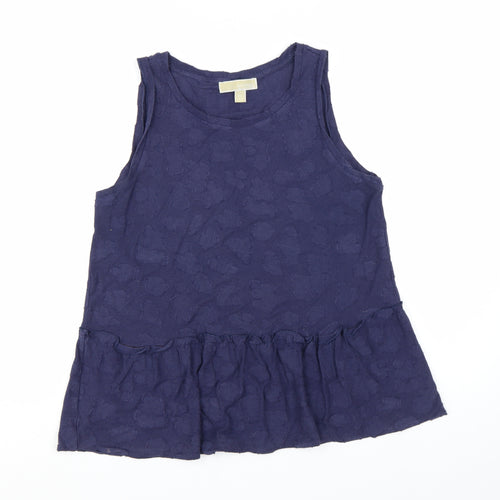Michael Kors Women Blue Sleeveless Ruffle Hem Tank Top L