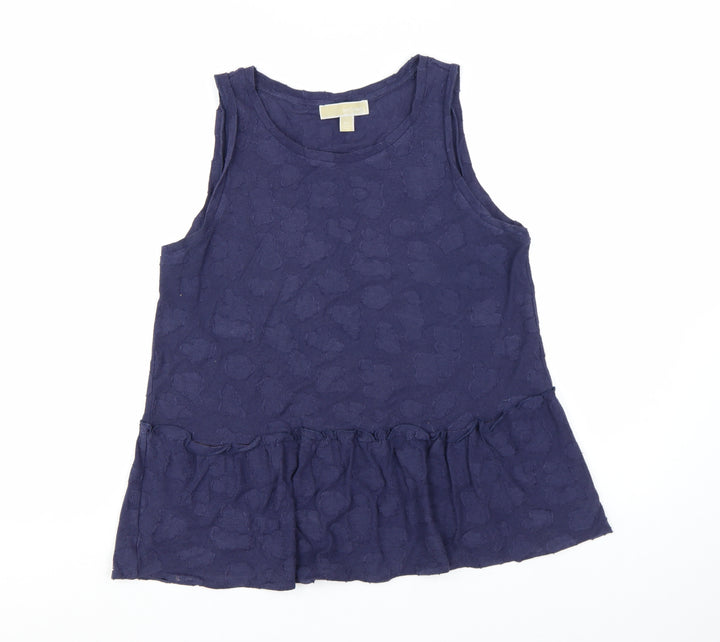 Michael Kors Women Blue Sleeveless Ruffle Hem Tank Top L