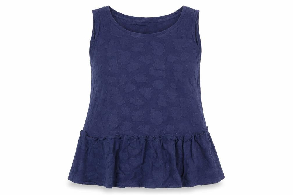 Michael Kors Women Blue Sleeveless Ruffle Hem Tank Top L