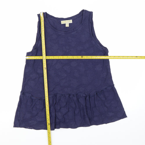 Michael Kors Women Blue Sleeveless Ruffle Hem Tank Top L