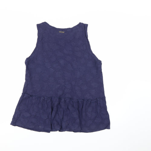 Michael Kors Women Blue Sleeveless Ruffle Hem Tank Top L