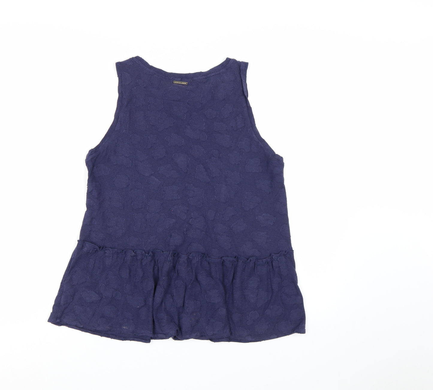 Michael Kors Women Blue Sleeveless Ruffle Hem Tank Top L