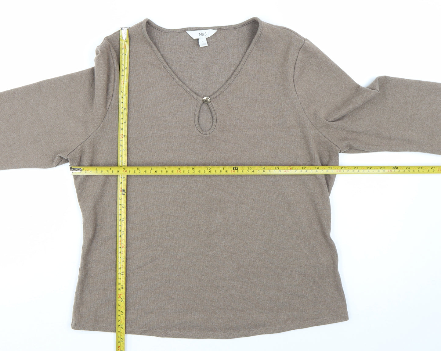 Marks and Spencer Womens Beige V-Neck Pullover Jumper Size 18