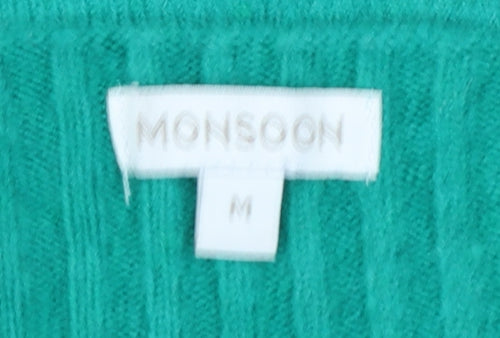 Monsoon Women's Green Boat Neck Wool Blend Pullover Jumper Size M