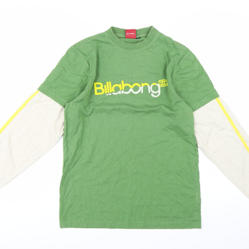 Billabong Men's Green Long Sleeve Retro Graphic Cotton T-Shirt S