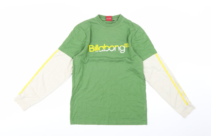 Billabong Men's Green Long Sleeve Retro Graphic Cotton T-Shirt S