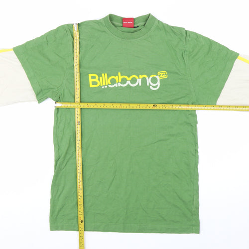 Billabong Men's Green Long Sleeve Retro Graphic Cotton T-Shirt S