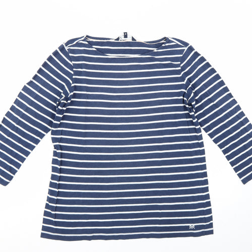 Crew Clothing Company Women's Blue Striped Cotton 3/4 Sleeve T-Shirt Size 14