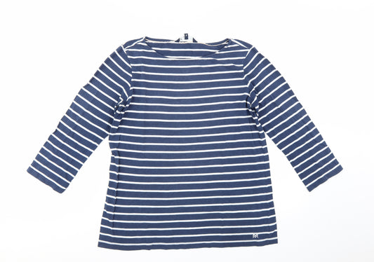 Crew Clothing Company Women's Blue Striped Cotton 3/4 Sleeve T-Shirt Size 14