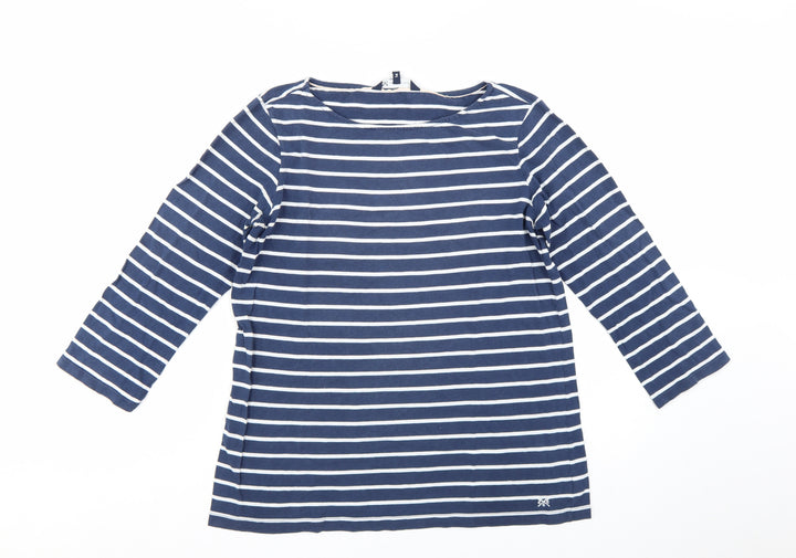 Crew Clothing Company Women's Blue Striped Cotton 3/4 Sleeve T-Shirt Size 14