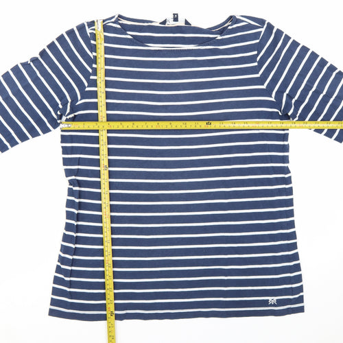 Crew Clothing Company Women's Blue Striped Cotton 3/4 Sleeve T-Shirt Size 14