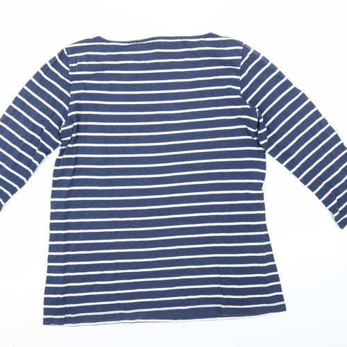 Crew Clothing Company Women's Blue Striped Cotton 3/4 Sleeve T-Shirt Size 14