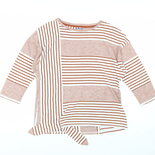 DASH Women's Brown Striped 3/4 Sleeve Cotton Blend Top Size 10