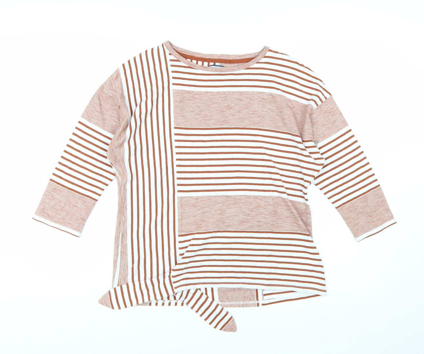 DASH Women's Brown Striped 3/4 Sleeve Cotton Blend Top Size 10