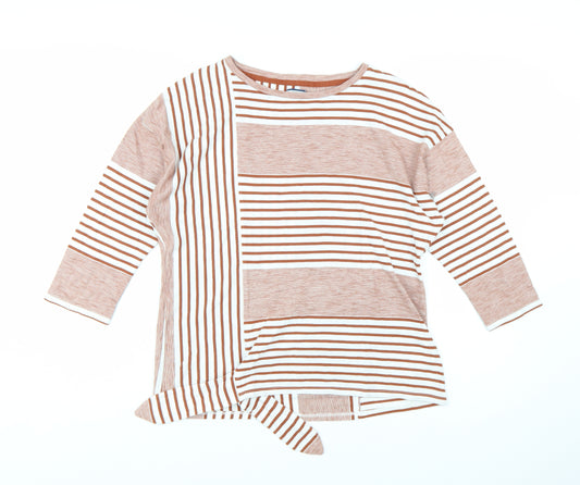 DASH Women's Brown Striped 3/4 Sleeve Cotton Blend Top Size 10