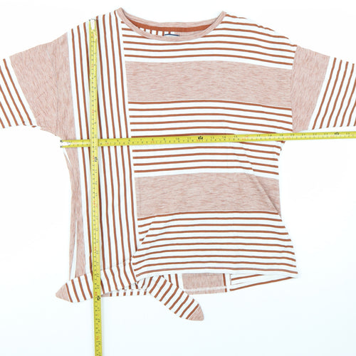 DASH Women's Brown Striped 3/4 Sleeve Cotton Blend Top Size 10