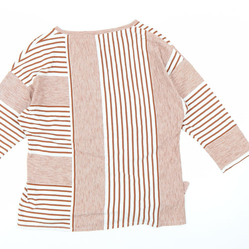 DASH Women's Brown Striped 3/4 Sleeve Cotton Blend Top Size 10