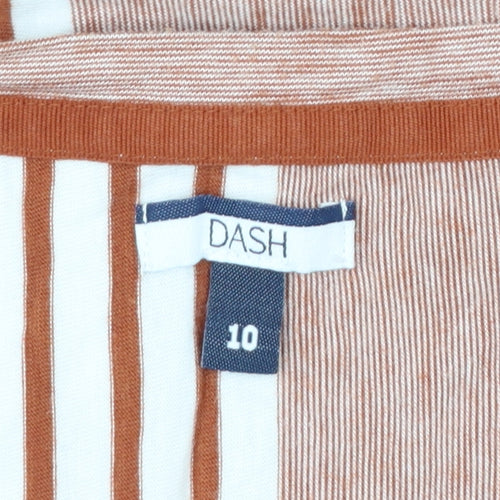 DASH Women's Brown Striped 3/4 Sleeve Cotton Blend Top Size 10