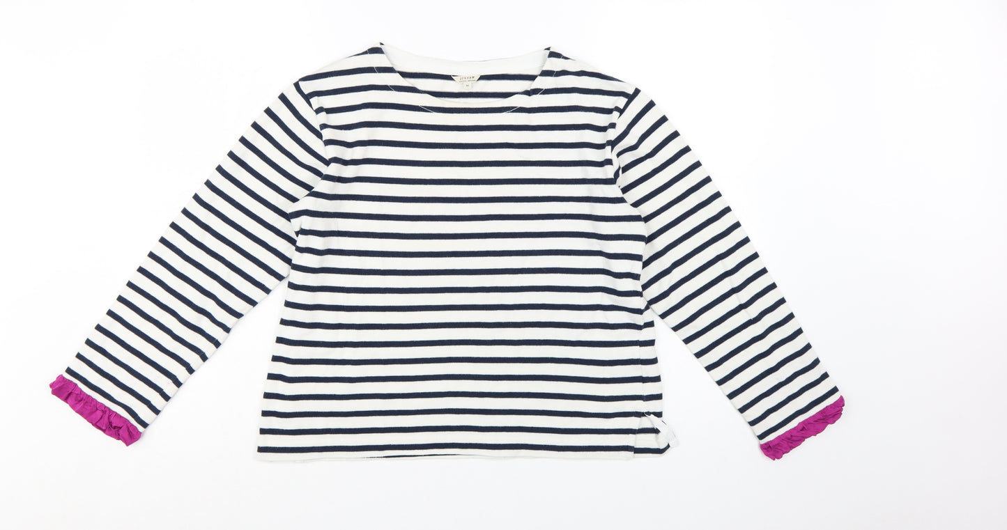 Jigsaw Women’s Multicoloured Striped Cotton Long Sleeve Boat Neck Top M