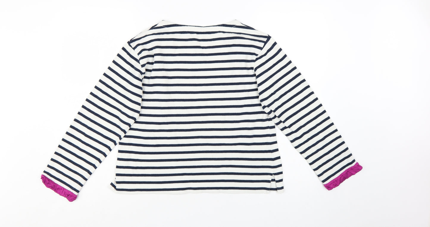 Jigsaw Women’s Multicoloured Striped Cotton Long Sleeve Boat Neck Top M