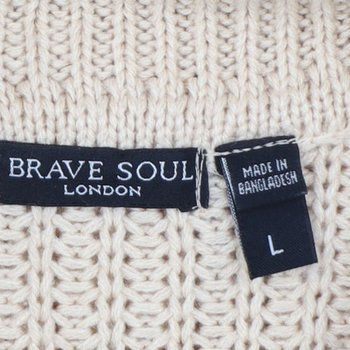 Brave Soul Women’s Beige Roll Neck Cable Knit Jumper Size L