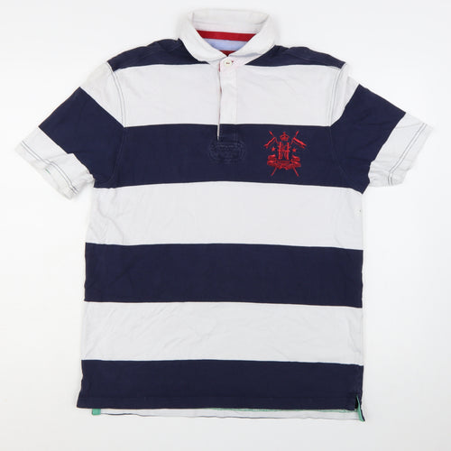 Howick Men's Navy & White Striped Rugby Polo Shirt Size M Cotton