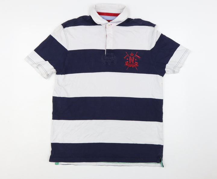 Howick Men's Navy & White Striped Rugby Polo Shirt Size M Cotton