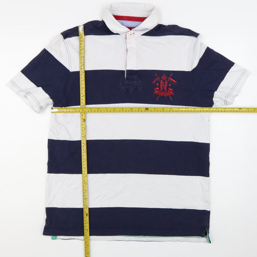 Howick Men's Navy & White Striped Rugby Polo Shirt Size M Cotton