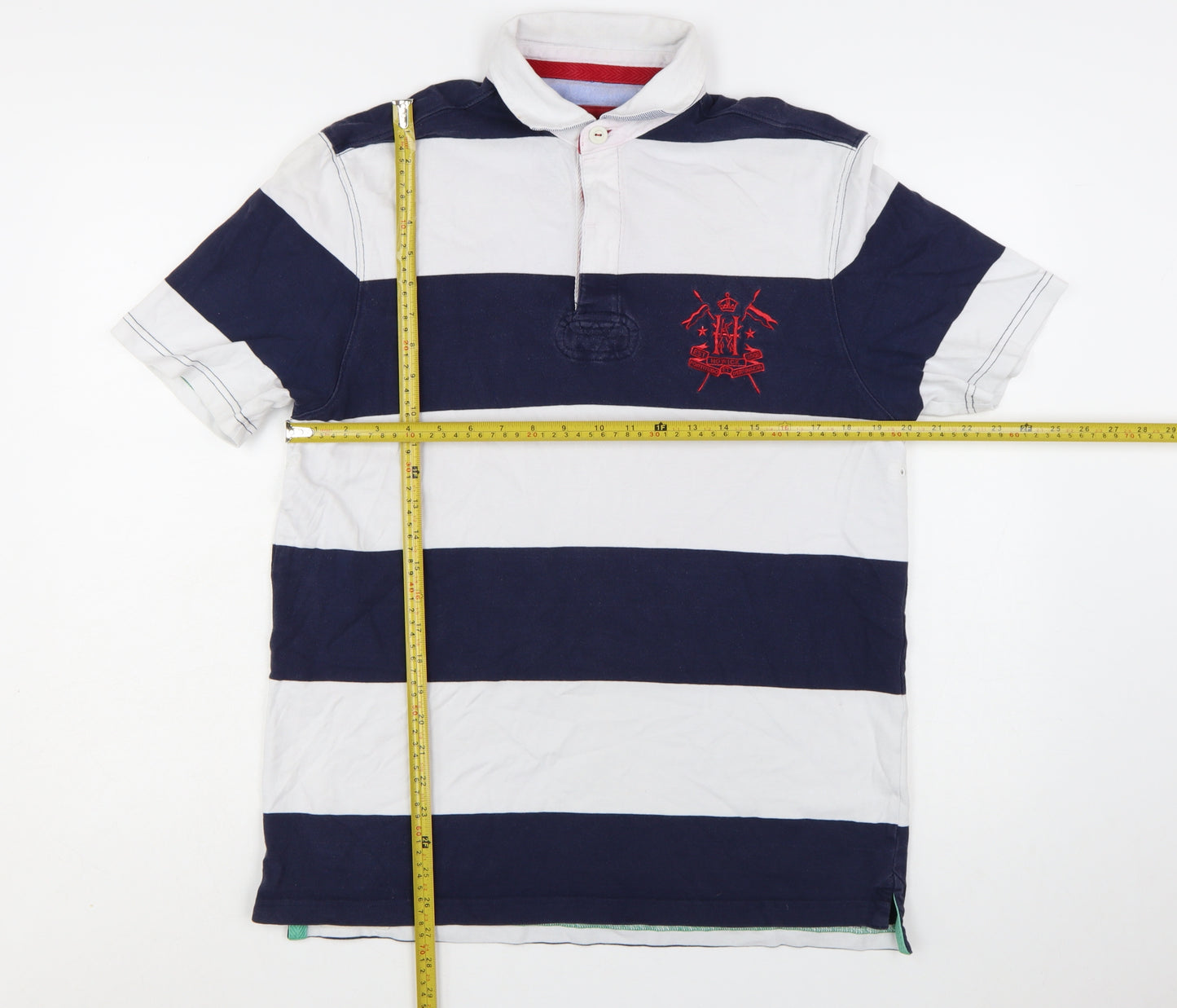 Howick Men's Navy & White Striped Rugby Polo Shirt Size M Cotton