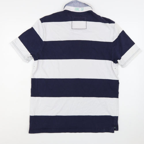 Howick Men's Navy & White Striped Rugby Polo Shirt Size M Cotton