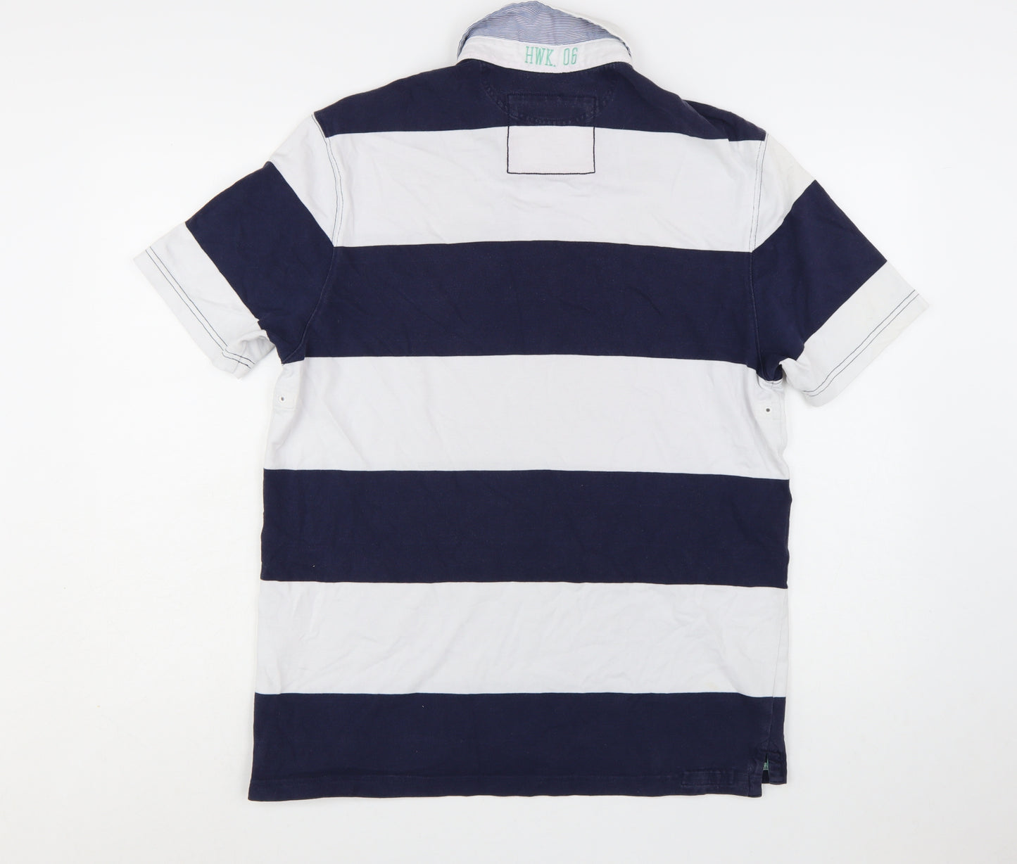 Howick Men's Navy & White Striped Rugby Polo Shirt Size M Cotton