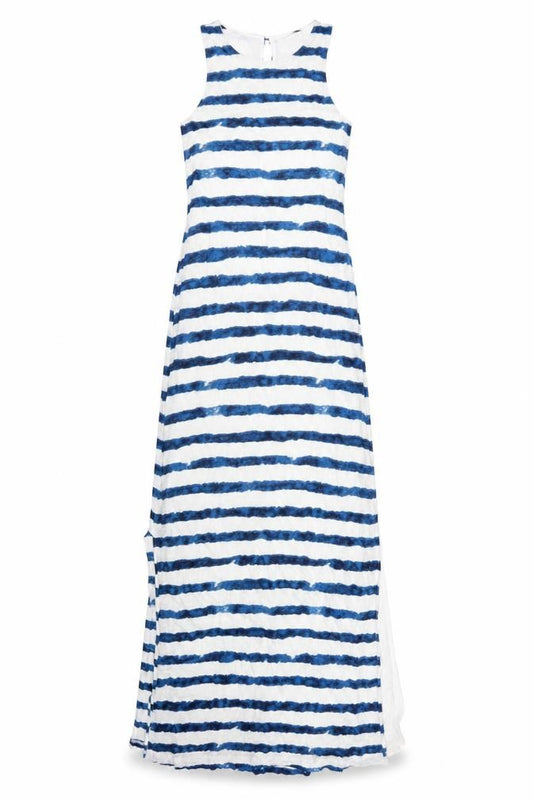 Front view of Ralph Lauren Women’s Blue Striped Sleeveless Long Tank Dress, size S