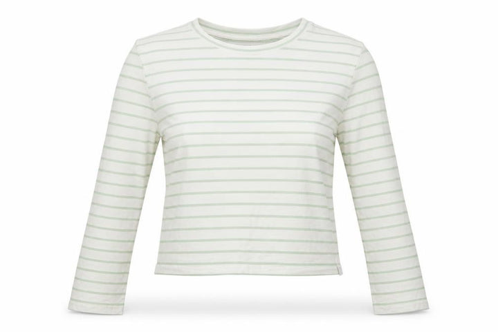 Jack Wills Womens White Green Striped Cropped Long Sleeve T-Shirt UK 14