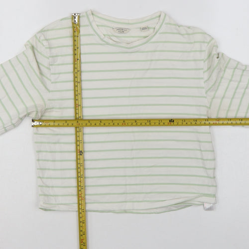 Jack Wills Womens White Green Striped Cropped Long Sleeve T-Shirt UK 14