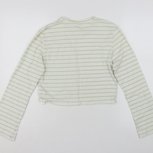 Jack Wills Womens White Green Striped Cropped Long Sleeve T-Shirt UK 14