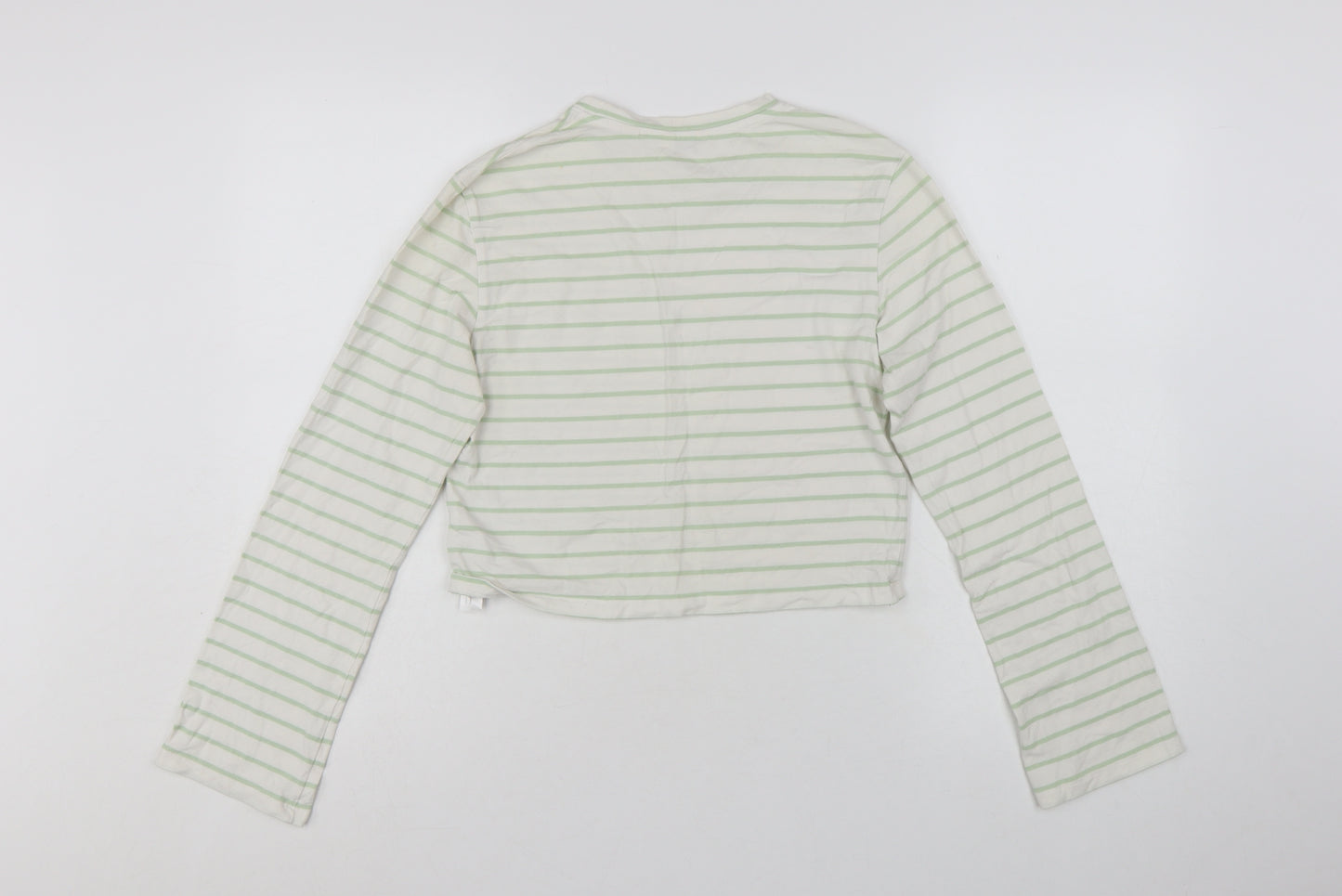 Jack Wills Womens White Green Striped Cropped Long Sleeve T-Shirt UK 14