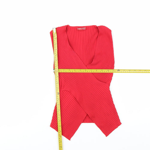 Excellent Women’s Red Sleeveless Wrap Knit Blouse Size L