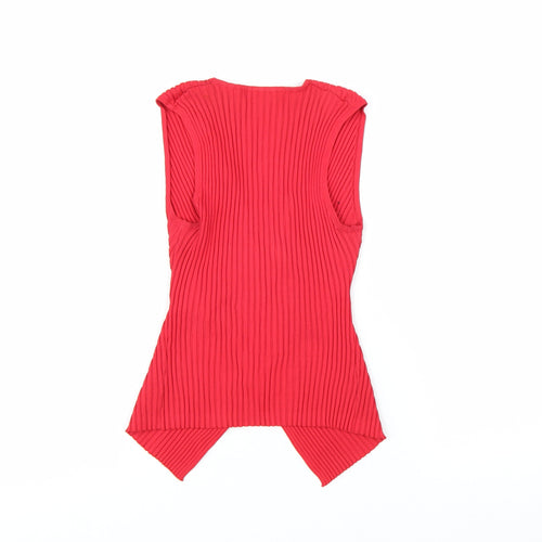 Excellent Women’s Red Sleeveless Wrap Knit Blouse Size L