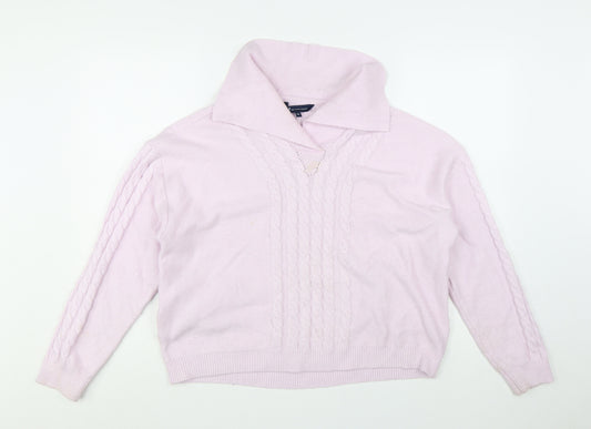Crew Clothing Womens Pink Cable Knit Roll Neck Jumper Size 16