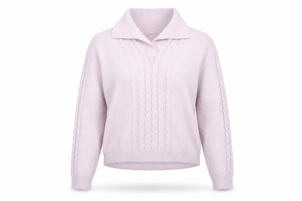 Front view of Crew Clothing Pink Cable Knit Roll Neck Jumper, size 16