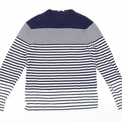 Gap Women's Blue Striped Cotton Crew Neck Jumper Size S