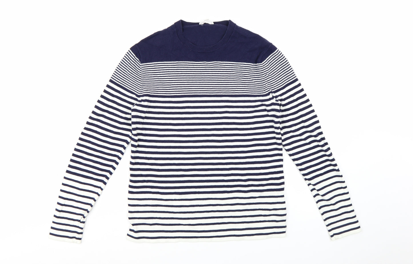 Gap Women's Blue Striped Cotton Crew Neck Jumper Size S