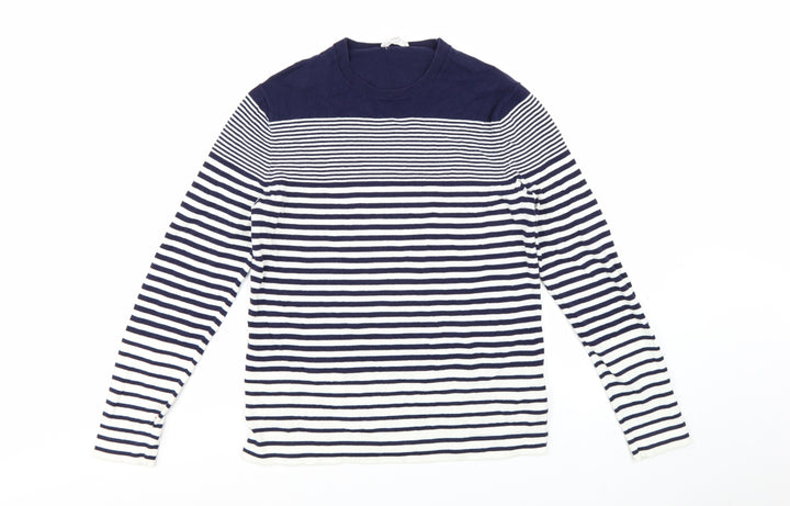 Gap Women's Blue Striped Cotton Crew Neck Jumper Size S