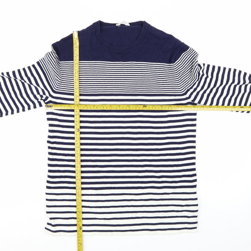 Gap Women's Blue Striped Cotton Crew Neck Jumper Size S
