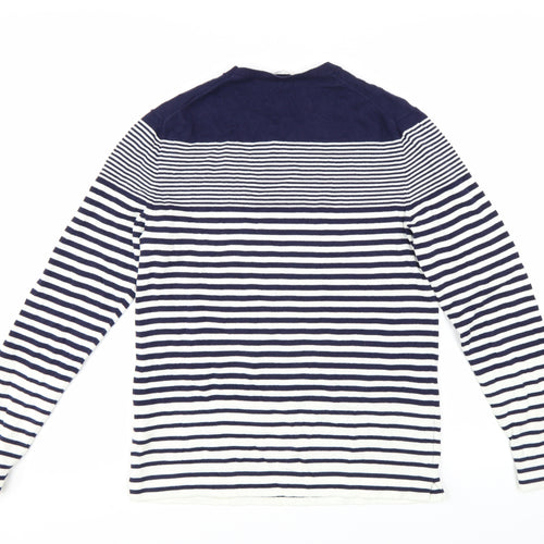 Gap Women's Blue Striped Cotton Crew Neck Jumper Size S