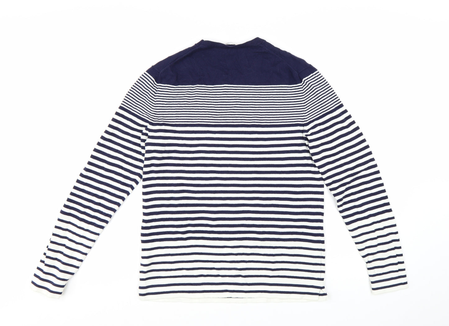 Gap Women's Blue Striped Cotton Crew Neck Jumper Size S