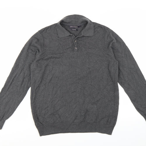 Paul James Men's Grey Cotton Collared Henley Jumper Size L