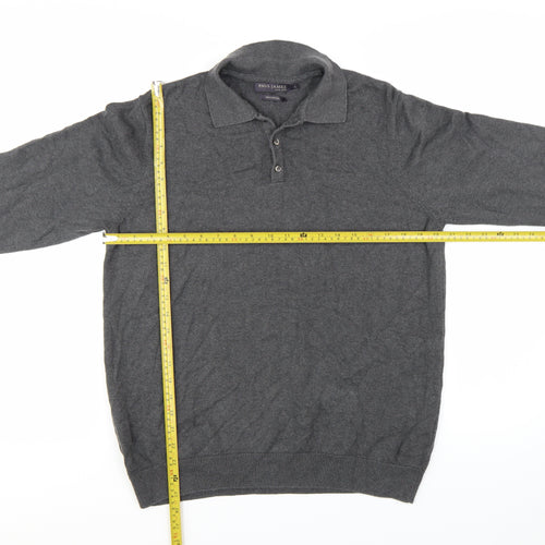 Paul James Men's Grey Cotton Collared Henley Jumper Size L