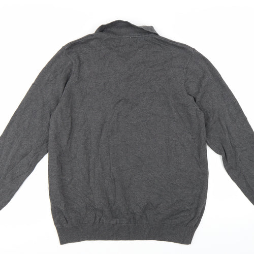 Paul James Men's Grey Cotton Collared Henley Jumper Size L