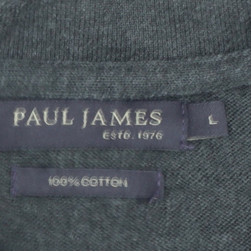 Paul James Men's Grey Cotton Collared Henley Jumper Size L